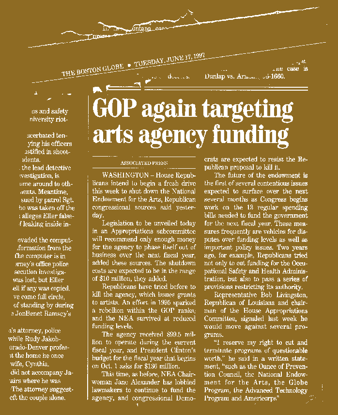 an article pertaining funding for the NEA!