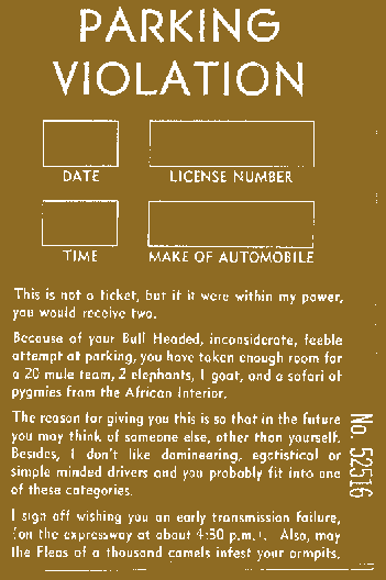 a humorous parking ticket