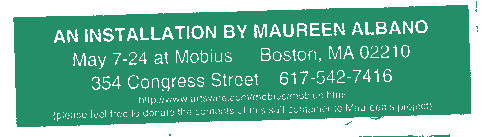 A PERFORMANCE PIECE BY MAUREEN ALBANO AT MOBIUS MAY 7