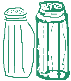 an astoundingly realist rendering of two salt shakers by R & r